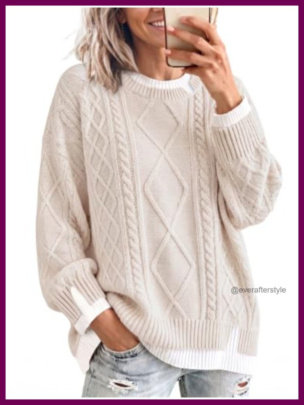 Oversized Cable Knit Sweater Chunky Crewneck Pullover Winter Long Sleeve